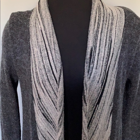 Grey w/ White/Black Trim Open Sweater Cardigan, S - Picture 2 of 6